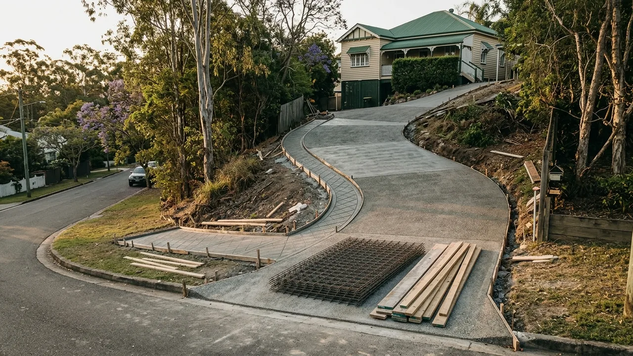 Brisbane concreting context shot for "Concreting on a sloped block: what western suburbs homeowners need to know"