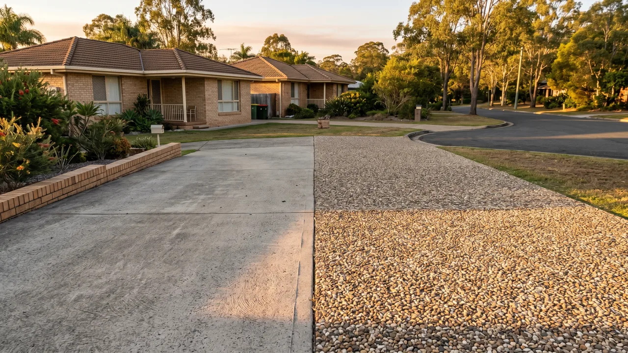 Exposed aggregate or plain concrete: which suits a Brisbane western suburbs driveway? in Chelmer